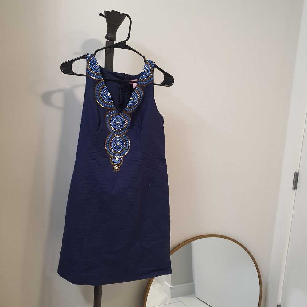Lilly Pulitzer Navy Blue Beaded Asymmetrical Dress